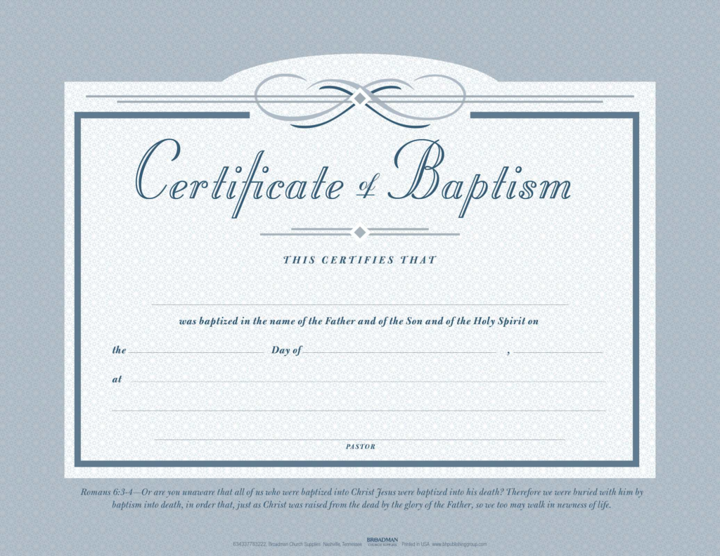 Baptism Flat Certificate (Pkg 22) - B&H Publishing Regarding Christian Baptism Certificate Template