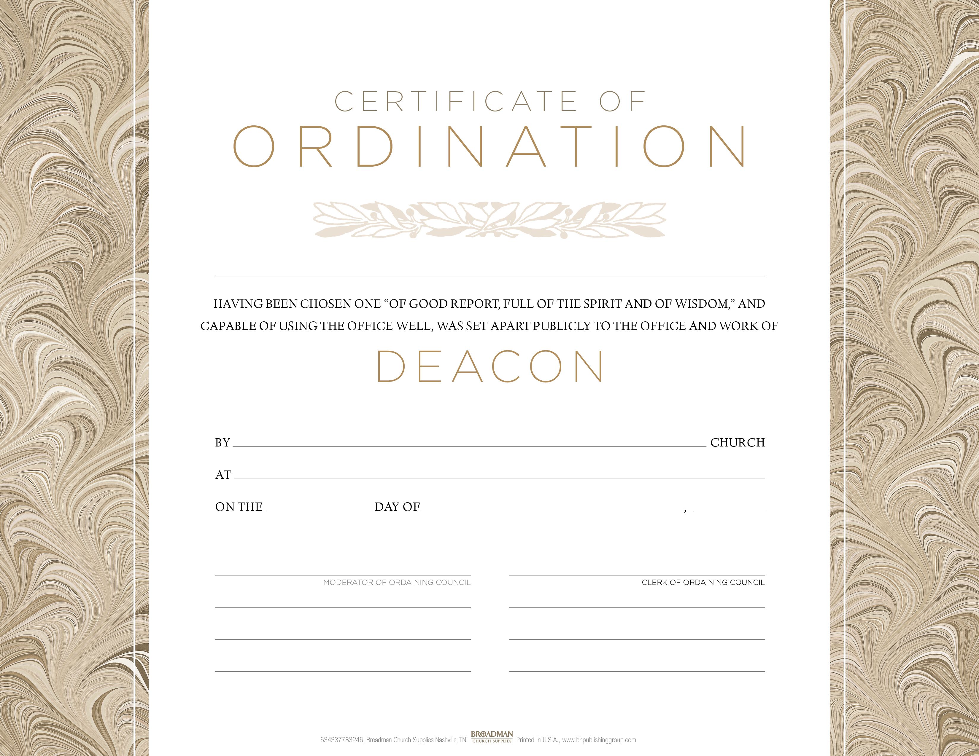 Deacon Ordination Flat Certificate (Pkg 25) - B&H Publishing For Certificate Of Ordination Template