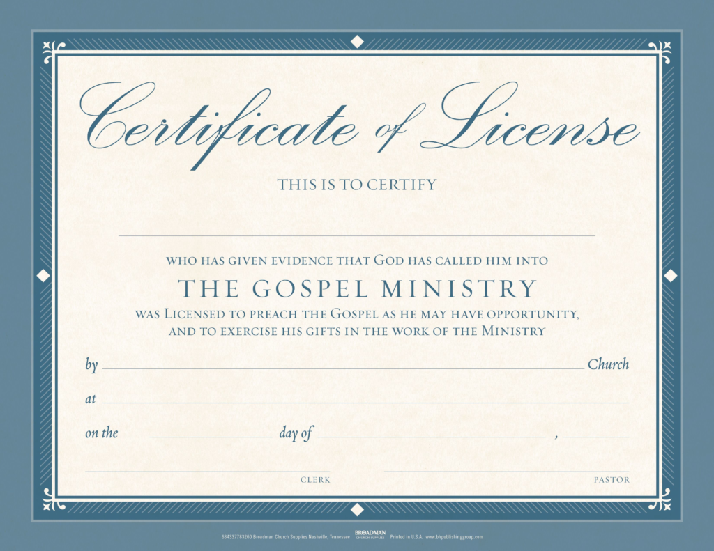 Minister License Flat Certificate (Pkg 6) – Parchment