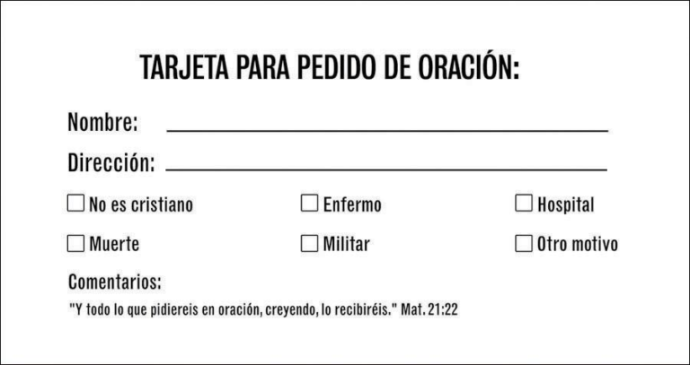 Tarjeta de pedido de oracion (Prayer Request Card)